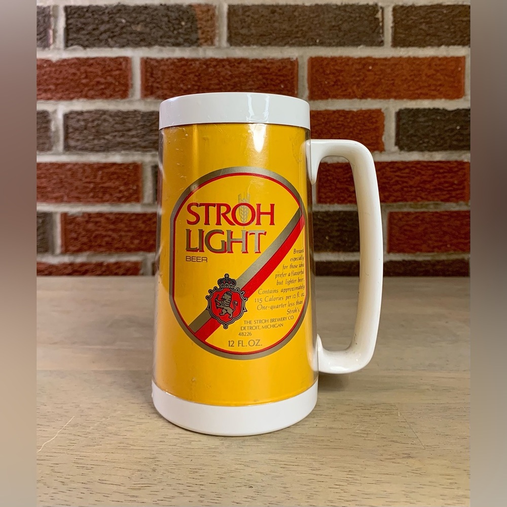 Stroh Light Thermo-Serv‎ Mug Vintage 1970s Made in USA Stroh's Beer Stein Cup